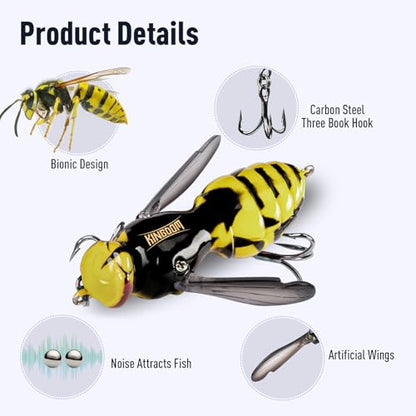 Kingdom Wasp Crawl Bait Insect Bionic Floating Fishing Lures Swimbaits Hard Artificial Baits Lure Freshwater and Saltwater Bass Carp Pike Walleye Fishing ABS Material Carbon Steel Three Book Hook - color: Set2, size: 4.2g