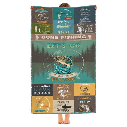 Gifts for Men & Boys: Microfiber Fishing Beach Towel - 63" x 31.5" - color: Fishing Towel