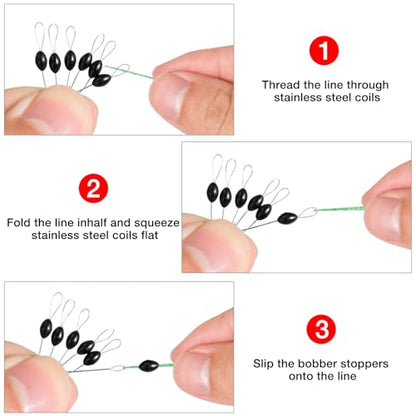 DONQL 900pcs Bobber Stoppers for Fishing Line, 6 in 1 Oval Floats Sinker Stops L M S Size, Fishing Rubber Bobber Beads Stopper Float Stop Kit for Saltwater Freshwater