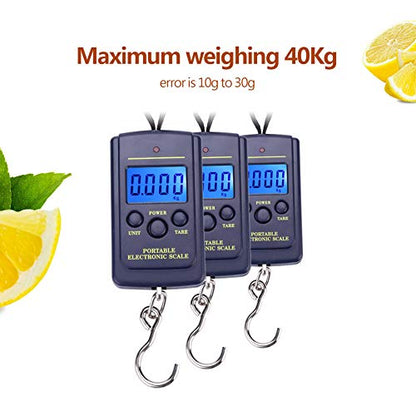 Digital Fish Scale, 88lb/40kg Luggage Scale Portable Plastic Electric Digital Hanging Scale with Hook, Fish Weighing Scales with LCD Display
