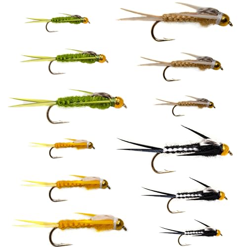 Outdoor Planet 12/24 Fly Fishing Flies Kit Fly Assortment, Dry Flies Wet Flies Streamers Nymphs Flies, Fly Fishing Assortment Kit for Bass Trout Salmon Fishing - color: 12 Beadhead Woven Stoneflies