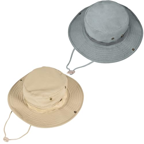 Sun Hats for Men Women Bucket Hat UPF 50+ Boonie Hat Foldable UV Protection Hiking Beach Fishing Summer Safari - color: 2pack-beige+light Gray