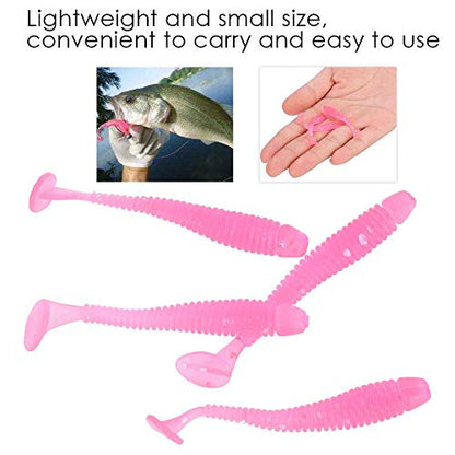 Tbest 50 Pcs 5cm Soft Fishing Lures, Plastic Fishing Bait T-Tail Grub Worm Baits Fish Tackle Accessory 9 Colors - color: Pink