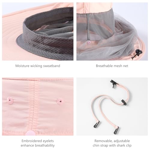 BASSDASH UPF 50+ Mosquito Sun Hat with Hidden Head Net and Neck Flap for Men Women Outdoor Fishing Hiking Camping - color: Pink