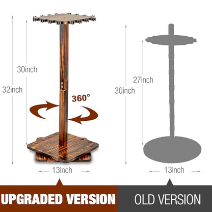 Ghosthorn Fishing Rod Holders for Garage 360 Degree Rotating Fishing Pole Rack, Floor Stand Holds up to 16 Rods Wood Fishing Gear Equipment Storage Organizer, Fishing Gifts for Men Women - style: carbonization