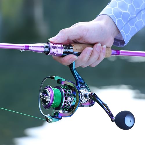 Sougayilang Spinning Rod Reel Combos,Colorful Two Pieces Spinning Pole with Smooth Strong Reel Available for Freshwater Bass Walleye Trout Fishing - size: 6.9ft/2000