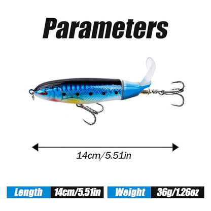 Fishing Lures Bass Popper Topwater 5pcs FS/YE-04 | Rotating Tail Bionic Swimming Lure, for Bass Trout Walleye Catfish Pike,Freshwater ,Saltwater,Crankbaits - color: B, size: 5.38'',1.27oz
