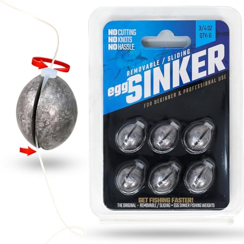 Removable & Knotless Fishing Weights for Saltwater Fishing, Tackle Sliding Sinkers for Line & Rod, Oval Fishing Equipment for Sea, Lake - size: 3/4oz