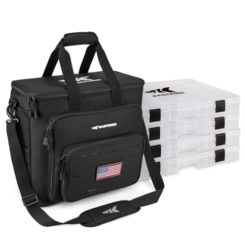 KastKing Karryall Fishing Tackle Bags with 4 * 3700 Tackle Trays, Fishing Bags for Saltwater or Freshwater Fishing - Fishing Gear Storage, Black - color: Black, size: Large - 4*3700 Trays