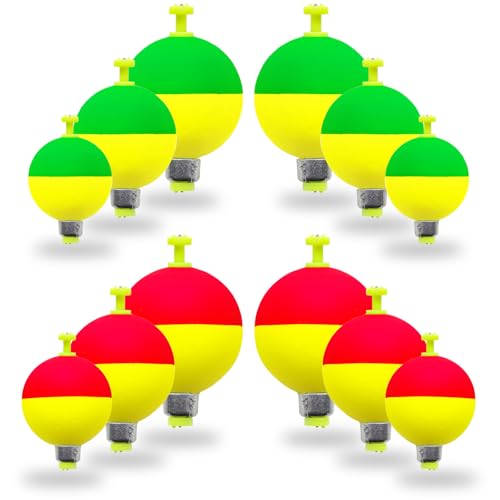 12 Pcs Fishing Bobbers Floats,Snap-on Fishing Bobber Fishing Float Corks Weighted Bobbers for Fishing Crappie Panfish Bluegill Trout - size: Ball