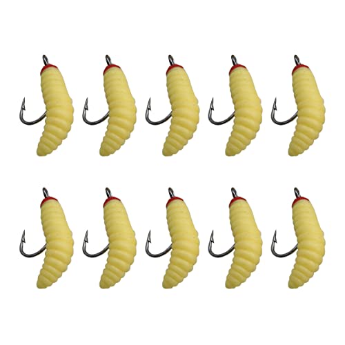 ZCZQC 10pcs Maggots Fishing Bait - Beige Fake Maggots - Soft Bait - Trout, Crappie, Pan Fish Fly Fishing