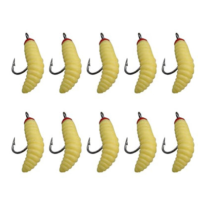 ZCZQC 10pcs Maggots Fishing Bait - Beige Fake Maggots - Soft Bait - Trout, Crappie, Pan Fish Fly Fishing