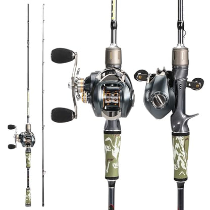 Sougayilang Baitcaster Combo for Freshwater and Inshore, 2 Piece 30Ton+24Ton Graphite Fishing Rod with SuperPolymer Handle, 7.0:1 Gear Ratio Baitcasting Reel, 11+1 Bearings, S Style Hook Keeper - color: Left hand-7'6''-Medium Heavy