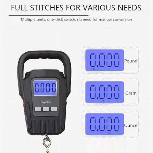 Digital Fish Scale Hanging Scale Fishing Scale, 110lb/50kg Luggage Scale,Fish Weighing Scale, Upgrade Large Handle & Backlit LCD Display, Black,Fishing Gifts for Men, Battery not Included