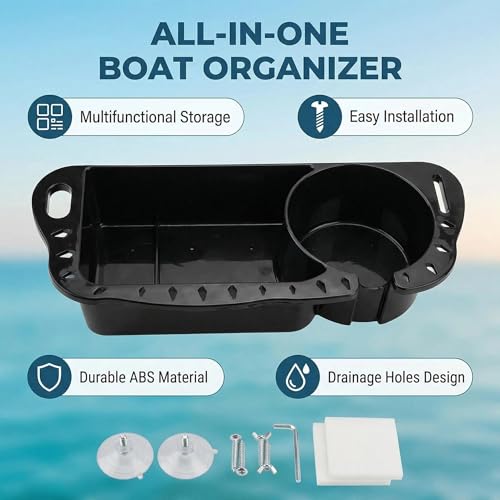 Boat Tool Holder & Cup Caddy 1-Pack | Multifunctional storage for pliers, knives, bait & drinks. Fits kayaks, bass boats, pontoons & jon boats. With drainage holes