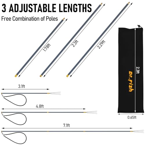 Dr.Fish Spearfishing Kit 6'5" Fiberglass 3-Piece Hawaiian Sling Pole Spear Paralyzer 3 Tips Set Stainless Steel Fishing Stringer Harpoon Travel Bag