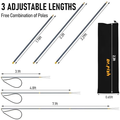 Dr.Fish Spearfishing Kit 6'5" Fiberglass 3-Piece Hawaiian Sling Pole Spear Paralyzer 3 Tips Set Stainless Steel Fishing Stringer Harpoon Travel Bag