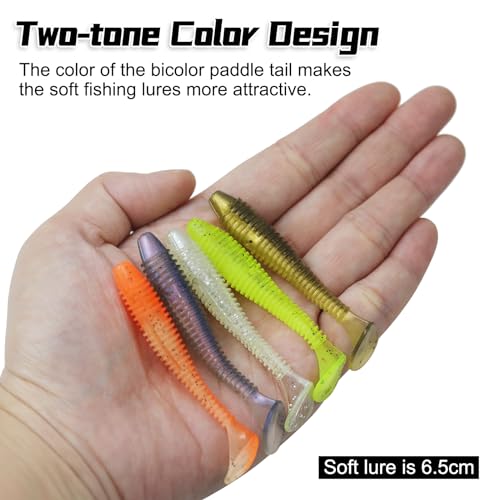 Soft Fishing Lures, 6.5cm/8cm Paddle Tail Swimbaits Soft Plastic Lures Kit for Bass Trout Walleye Crappie 30pcs/40pcs… - color: A-6.5cm/2.55in-40pcs