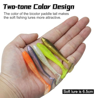 Soft Fishing Lures, 6.5cm/8cm Paddle Tail Swimbaits Soft Plastic Lures Kit for Bass Trout Walleye Crappie 30pcs/40pcs… - color: A-6.5cm/2.55in-40pcs