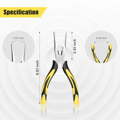 Premium Long Needle Nose Pliers-8’’, Paper Clamp Precision, High Carbon Steel, Soft Grip with Wire Cutter, Long Nose Cutting Pliers for Home, Fishing, Jewelry, Crafts,2pcs - style: Two-8in