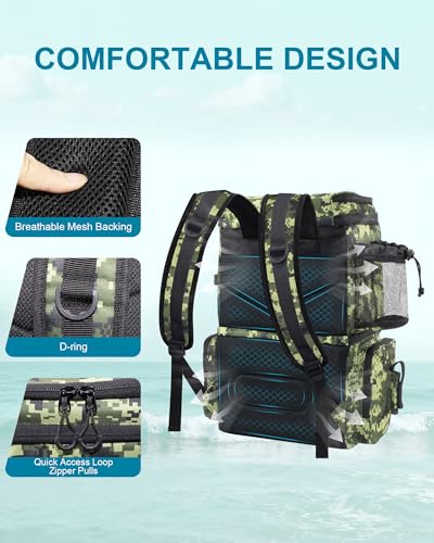 HXLGMD Fishing Backpack with Rod Holders, Double Layer Large Water-resistant Tackle Bag Store Gear with Cooler, Green - color: Green Camouflage