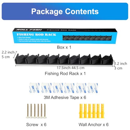 Vertical Fishing Rod Storage Rack Wall Mounted Pole Holder Rack Holds 9 Rods Combos Black - color: Black