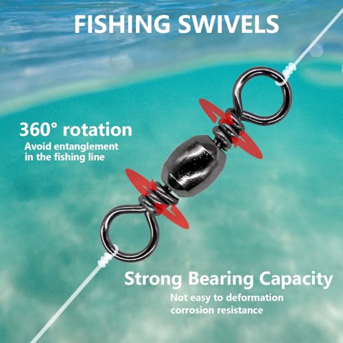 Fishing Barrel Swivels Kit, 300pcs Stainless Steel Rolling Bearing Snap Connector for Saltwater Freshwater Fishing#2#3#4#5#6#7 - style: B Style: 6 Sizes - 300pcs