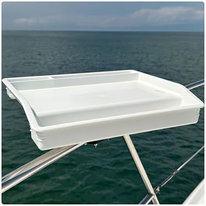 Five Oceans Boat Cutting Board, 17" x 14", White | Bait Cutting Table, Slide Lock Deck & Rail Mount, Knife & Pliers Holder, 3 Deep Trays & Draining Hole, FO4780 - color: Deluxe Bait Cutting Board (Rail & Deck Mount)