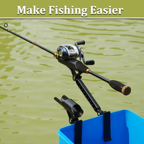 Huntury Adjustable Bucket Rod Holder for Ice Fishing, Clip On Mount, Foldable, Adjustable Angle, Ice Fishing Accessories - style: Single - Adjustment