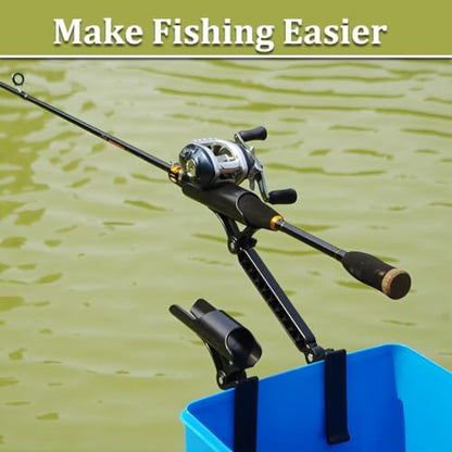 Huntury Adjustable Bucket Rod Holder for Ice Fishing, Clip On Mount, Foldable, Adjustable Angle, Ice Fishing Accessories - style: Dual - Adjustment