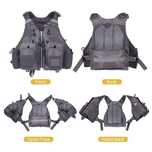 Lixada Fly Fishing Vest Fishing Jacket Breathable Polyester Mesh Design Fishing Vest - color: Grey