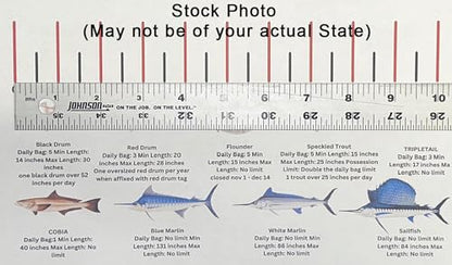 STATE COASTAL FISH RULER with FISH ID and FISHING REGULATIONS - 50 INCH RULER DECALS - style: North Carolina