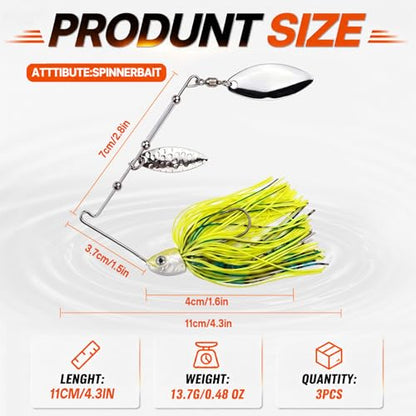 Keenjorika Spinnerbaits Fishing Lure, 3-Pack Swim Jig Fishing Spinner Baits Kit for Freshwater and Saltwater, Buzzbait Swimbait for Bass Trout Walleye Crappie Salmon Pike - color: Blue,Yellow,Pink