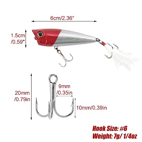Alwonder 5-Pack Fishing Popper Lure, Fishing Top Water Lures Bass Lures Feathered Treble Hooks Rooster Tail Lure Plugs Hard Baits