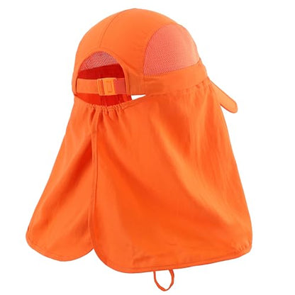 Connectyle Men's Foldable Baseball Sun Cap with Removable Face Mask Neck Flap Cover UPF 50+ Sun Protection Fishing Hiking Hat - color: Orange