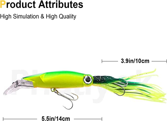 Squid Fishing Lures Large Simulation Luminous Artificial Lures Baits with 3D Holographic Eyes & Treble Hook, Built in Lead Blocks, Lifelike Plastic Fishing Soft Lures for Saltwater Fishing - style: Squid-5pcs