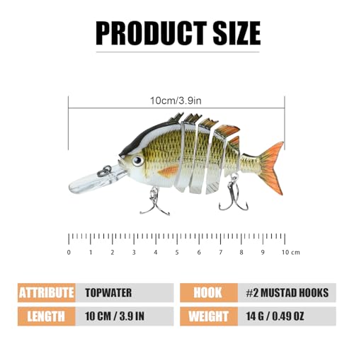 TRUSCEND Swimmax Easy Catch Fishing Lures with BKK Hooks, Wiggling, Vibrating, Rattling and Gurgling for More Bite, Heavy-Duty Dyneema Fiber Jointed Swimbaits for Bass, Trout, Walleye, Crappie, Pike - color: B2-3.9",0.49oz