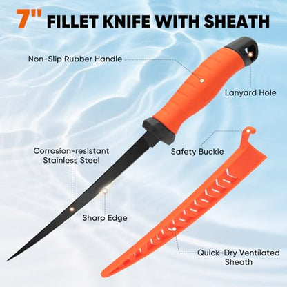 SHALL Fishing Tool Kit, Corrosion Resistant Fishing Gear and Equipment - Fishing Pliers, Fillet Knife, Fishing Scissors, Fish Lip Gripper, Fishing Ruler, Lanyard - Premium Fishing Tools for Men Women - style: 6-Piece Fishing Tool Kit