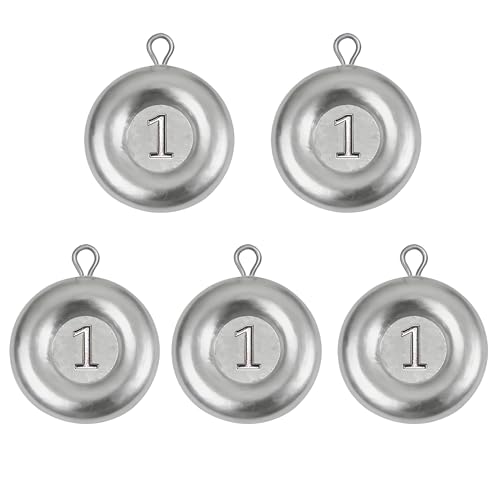 Disc Sinkers Fishing Weights, Coin Sinkers Saltwater Surf Fishing Weights for Bottom Drifting Trolling - size: 1oz-5pcs