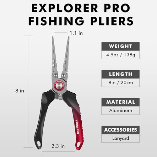 TRUSCEND Easy Use Lockable Fishing Pliers with Tungsten Carbide Cutter, Innovative Ergonomic Handy Handle, Saltwater Corrosion Resistant Teflon Coated Fishing Tool, Light Multi-Function Fishing Gear - color: C1-straight Nose-red