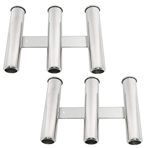 DasMarine 2 Pack 316 Stainless Steel Wall Side Mounted Rod Holder 3 Rod Rack Fishing Rod Pod for Marine Yacht RV