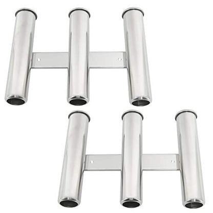 DasMarine 2 Pack 316 Stainless Steel Wall Side Mounted Rod Holder 3 Rod Rack Fishing Rod Pod for Marine Yacht RV