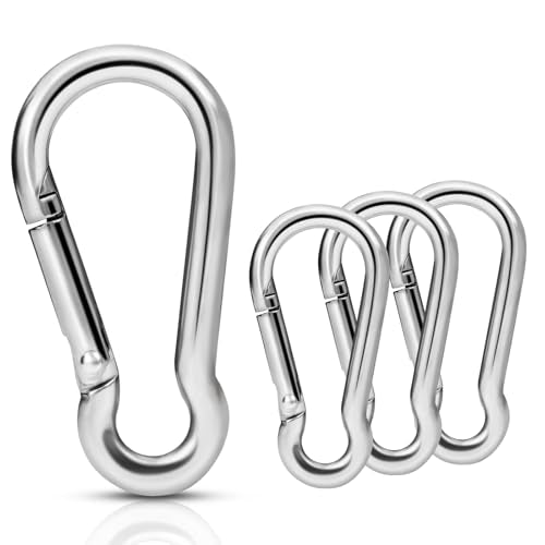 Replacement Carabiner Clip Hooks for Flag Pole Rings, 4 Pcs 304 Stainless Steel Flagpole Clips Hardware Spring Snap Hook for Flags with Grommets, Keychain, Backpack, Camping, Hiking, Fishing - M5| 2"
