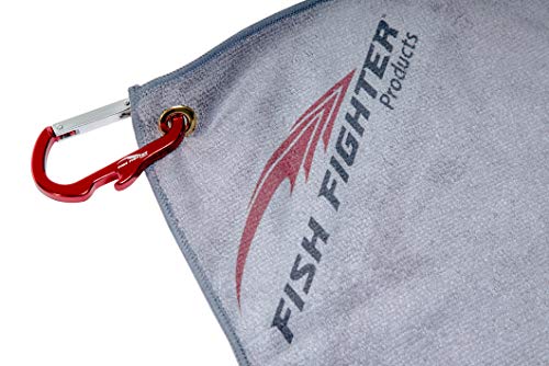 Fishing Towel - Microfiber Bait Towel - 16" x 16" Grey with Carabiner & Bottle Opener