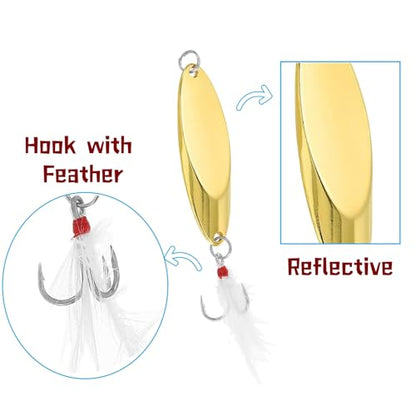 Fishing Spoons Fishing Lures Hard Metal Spinner Baits Reflective Casting Spoon Treble Hooks Jigs for Freshwater Saltwater，5 PCS with Box - color: Golden, size: 1/4oz