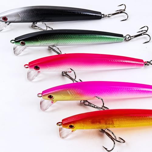 10Pcs Jerkbait Fishing Lures Kit Minnow Lures Crankbaits with Treble Hooks for Saltwater and Freshwater Topwater Fishing Bait for Bass Trout Pike Walleye