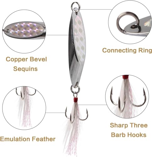 Spoon Lure Jigging Fishing Lures,Sinking Metal Luminous Spoons Hard Bait Saltwater with Treble Fishing Hooks for Salmon Bass Fishing Tackle - size: 1/2oz (14g) - 6pcs