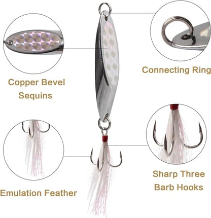 Spoon Lure Jigging Fishing Lures,Sinking Metal Luminous Spoons Hard Bait Saltwater with Treble Fishing Hooks for Salmon Bass Fishing Tackle - size: 1/2oz (14g) - 6pcs