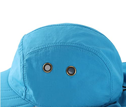 Connectyle Mens Foldable UV Protection Sun Hat with Removable Neck Flap Outdoor Adventure Sun Cap for Fishing Hiking Safari - color: Sky Blue