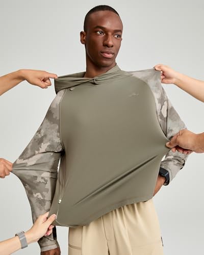 maamgic Men’s UPF 50+ Fishing Shirt Sun Hoodie with Detachable Face Mask, Long Sleeve UV Rash Guard - color: Camouflage Brown, size: Large